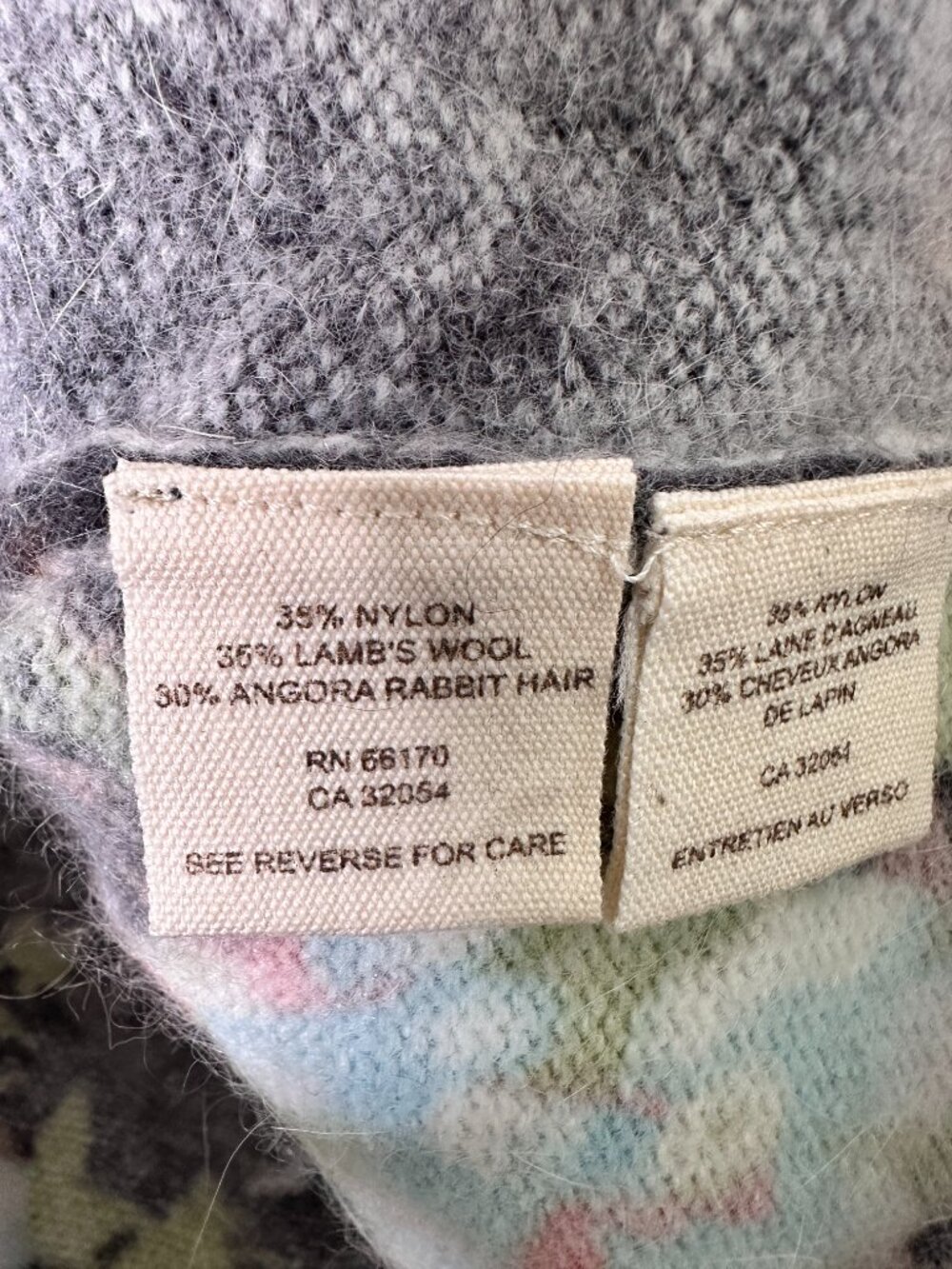 Free People Angora Rabbit Fur Wool Blend Floral Cardigan Sweater Medium Gray - Picture 4 of 6